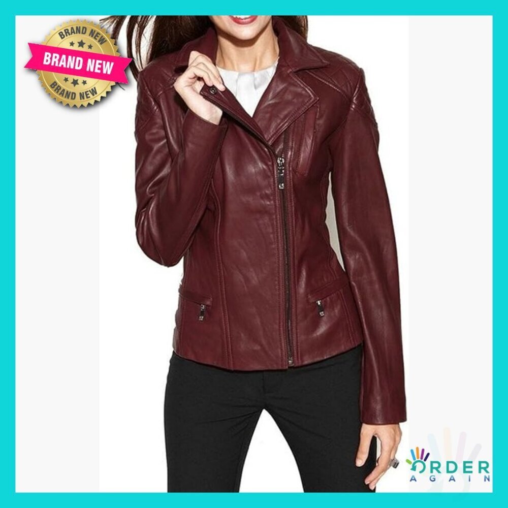 Genuine Lambskin Leather Biker Jacket Classic Women's Motorcycle Style